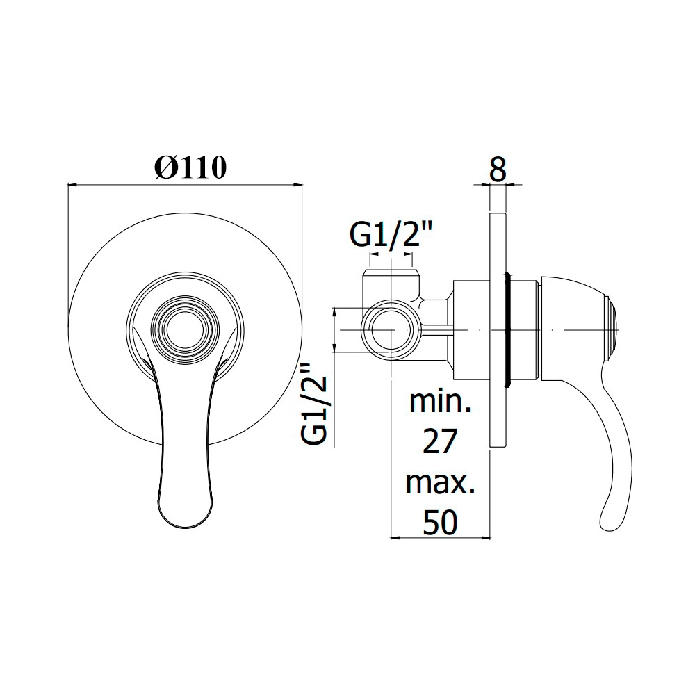 Смеситель для душа Paffoni Flavia, настенный, 1 потребитель, однорычажный, медь (FA011RM) Фото - 1