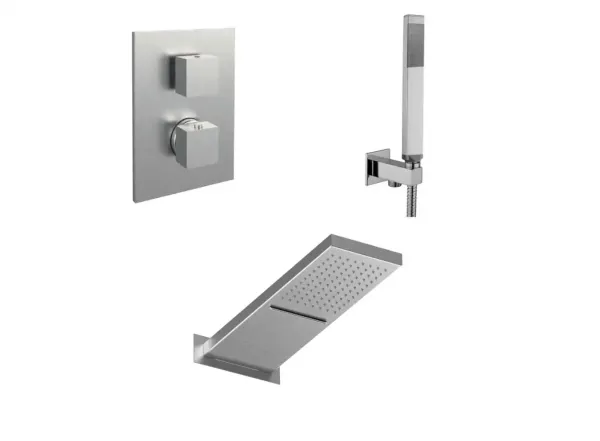 Душова система Paffoni з термостатом, ручним та верхнім душем CASCADE, сталевий (KIT CASCADE099ST)