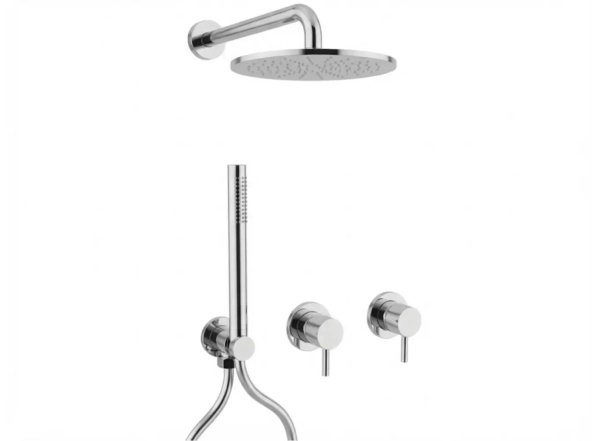 Душовий комплект Paffoni, з ручним та верхнім душем, Steel Looking (KITLIG010ST70)