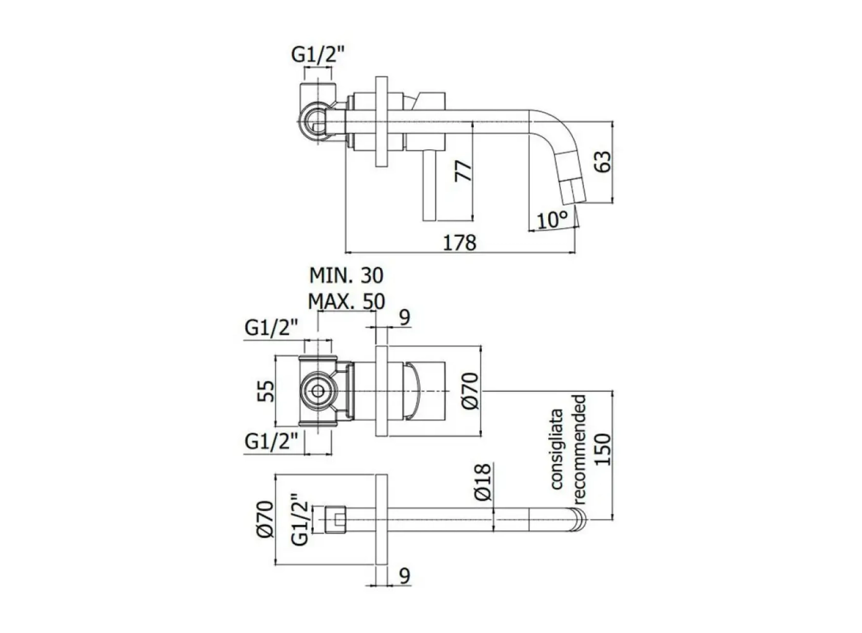 Смеситель для раковины Paffoni Light, встраиваемый, Steel (LIG006ST70) Фото - 2
