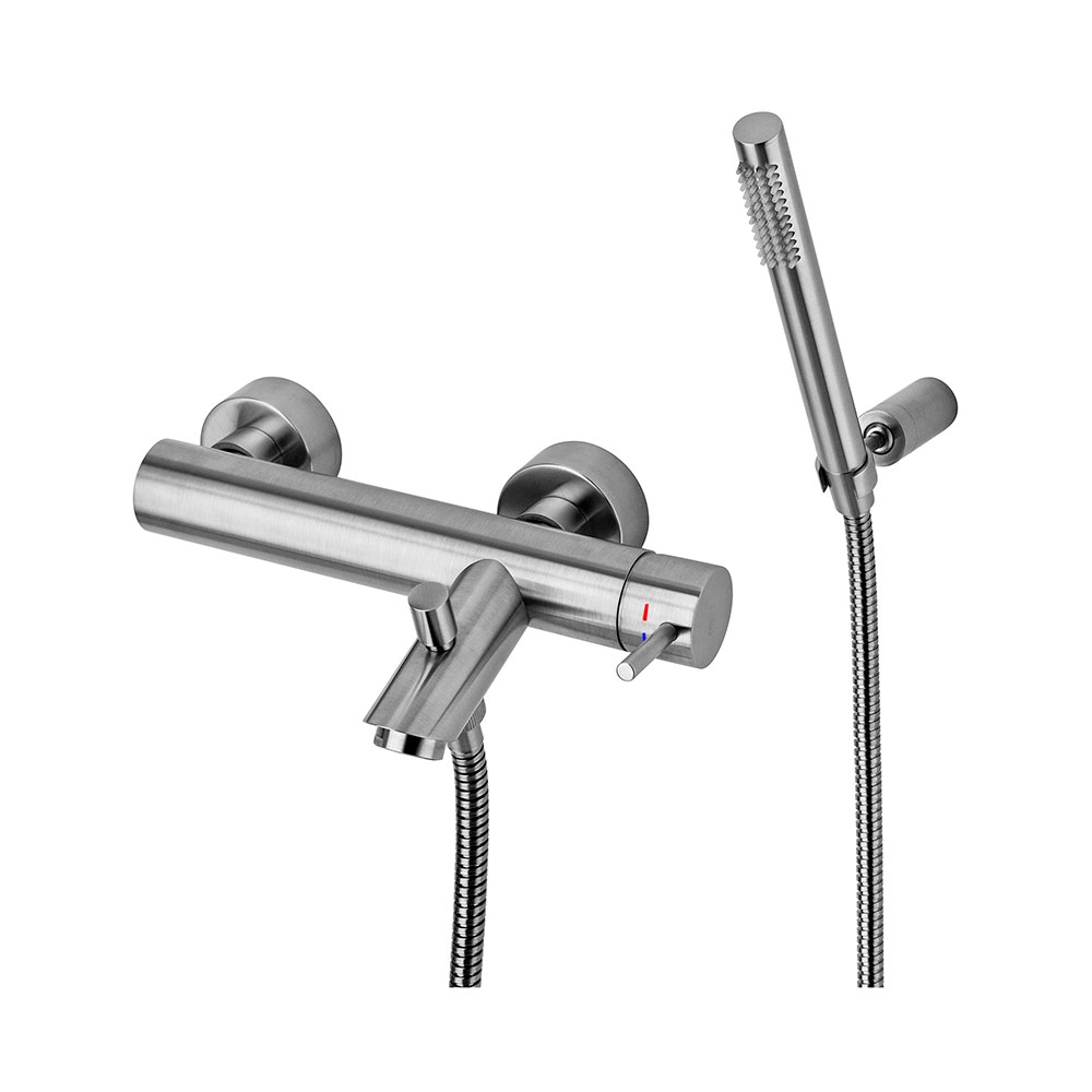 Смеситель для ванны/душа с душем Paffoni Light, Steel Looking (LIG023ST)