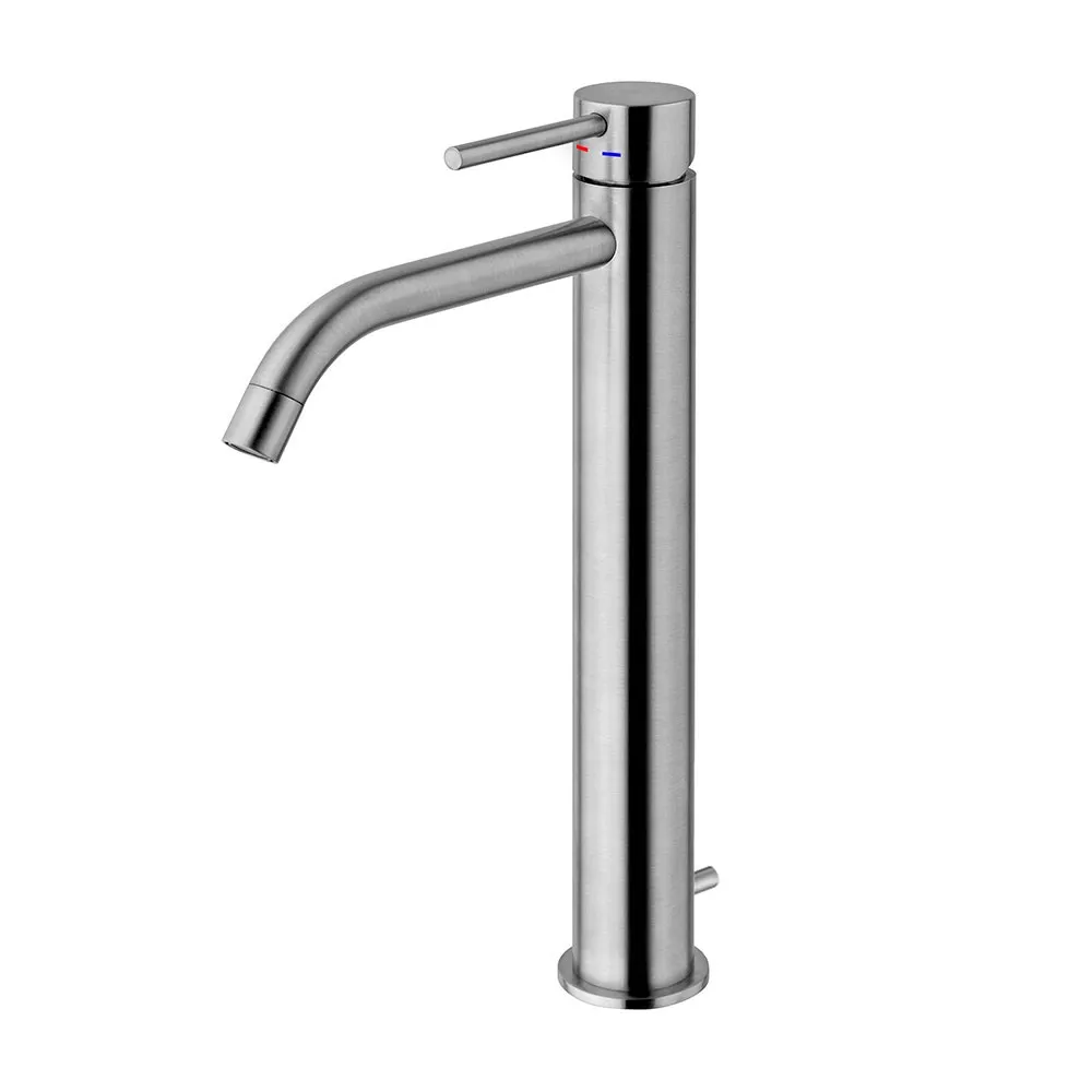 Смеситель для умывальника Paffoni Light высокий, с донным клапаном, Steel Looking (LIG085ST)