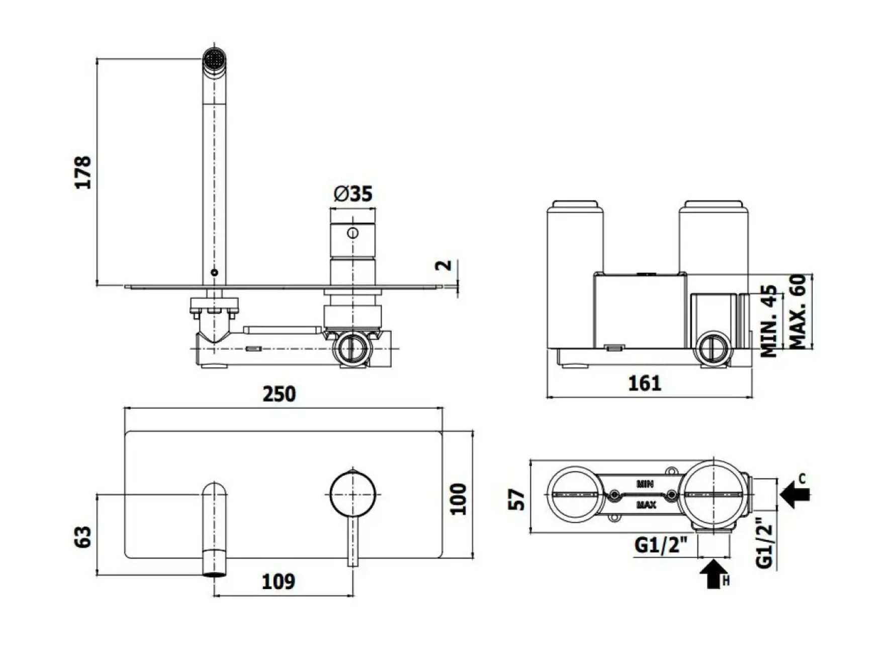 Змішувач для умивальника Paffoni Light, L178 мм, хром (LIG105CR) Фото - 1