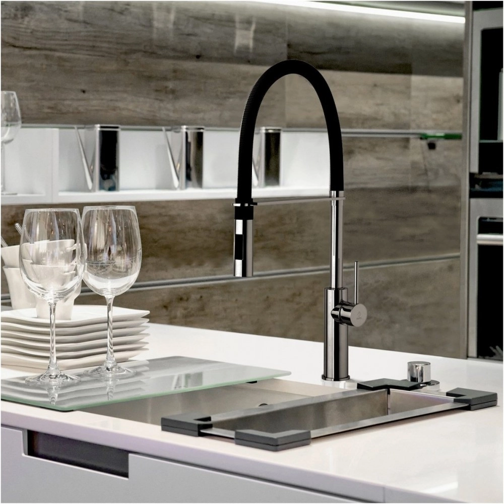 Смеситель для кухни Paffoni Light Professional, сталь/черный (LIG179STNO) Фото - 1