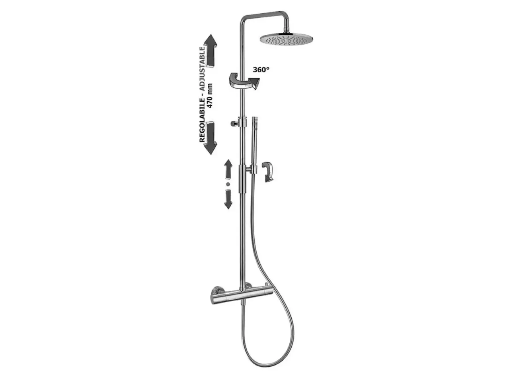 Душевая система Paffoni Light с термостатом, верхняя лейка 300 мм, Brushed Black Chrome (ZCOL646KLIQNKNSP) Фото - 2