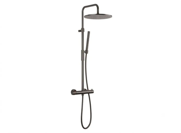 Душова система Paffoni Light, з термостатом, верхня лійка 300 мм, Brushed Black Chrome (ZCOL646KLIQNKNSP)
