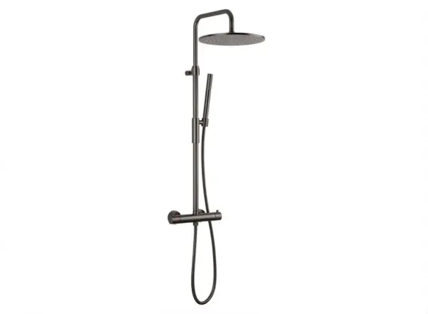Душевая система Paffoni Light с термостатом, верхняя лейка 300 мм, Brushed Black Chrome (ZCOL646KLIQNKNSP)