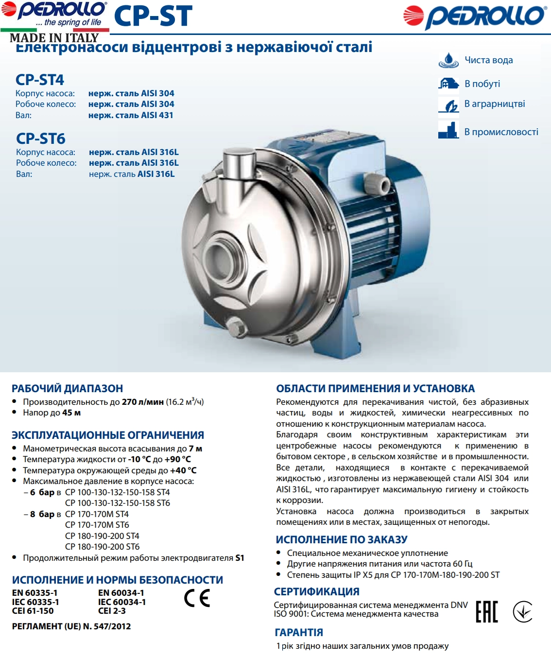 Насос відцентровий Pedrollo CP 190-ST4 Фото - 1