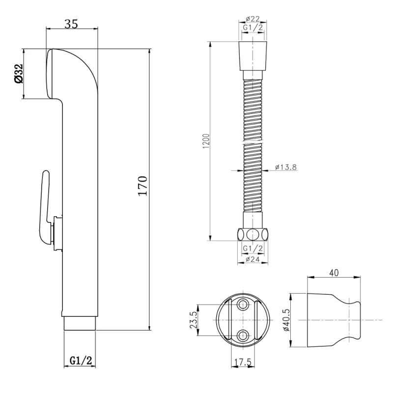Набор для гігієнічного душу Qtap Inspai-Varius округлий QTSETCRMA021 Chrome/Grey (Set) Фото - 3