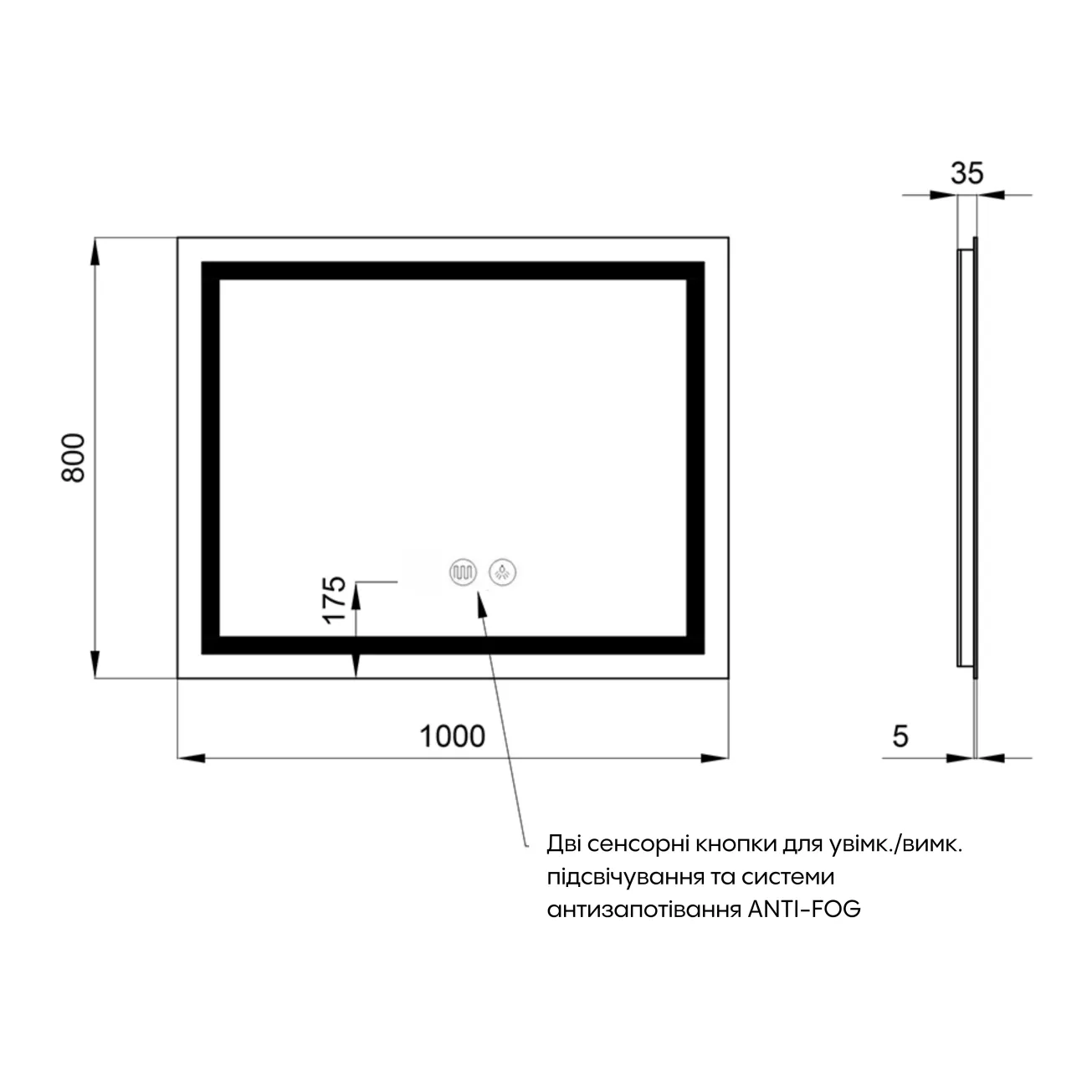 Дзеркало Qtap Mideya (DC-F614) 1000х800 з LED-підсвічуванням QT2078F614W (SD00036735) Фото - 1