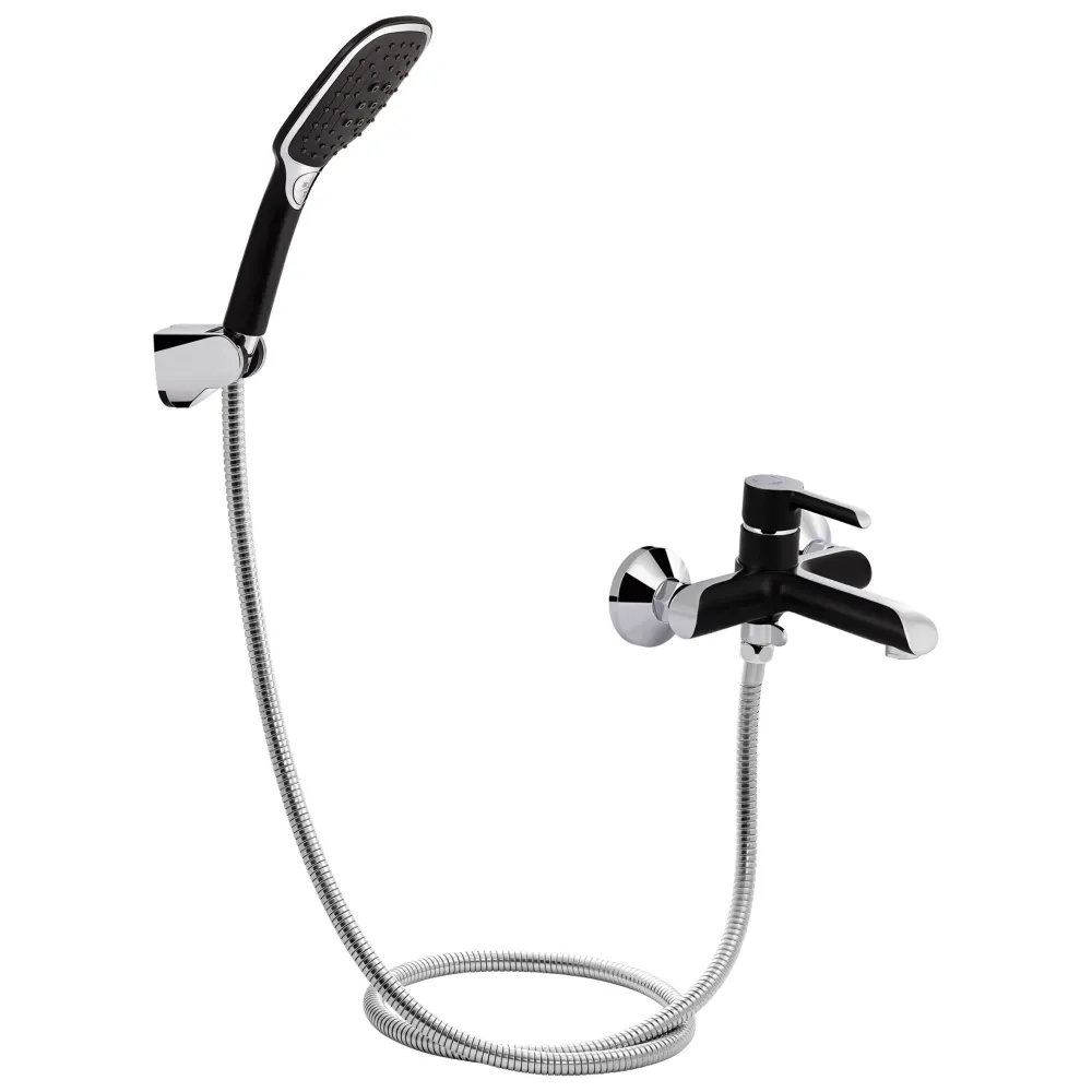 Смеситель для ванны Qtap Grand (с душевым гарнитуром) QTGRABCR006 Chrome/Black