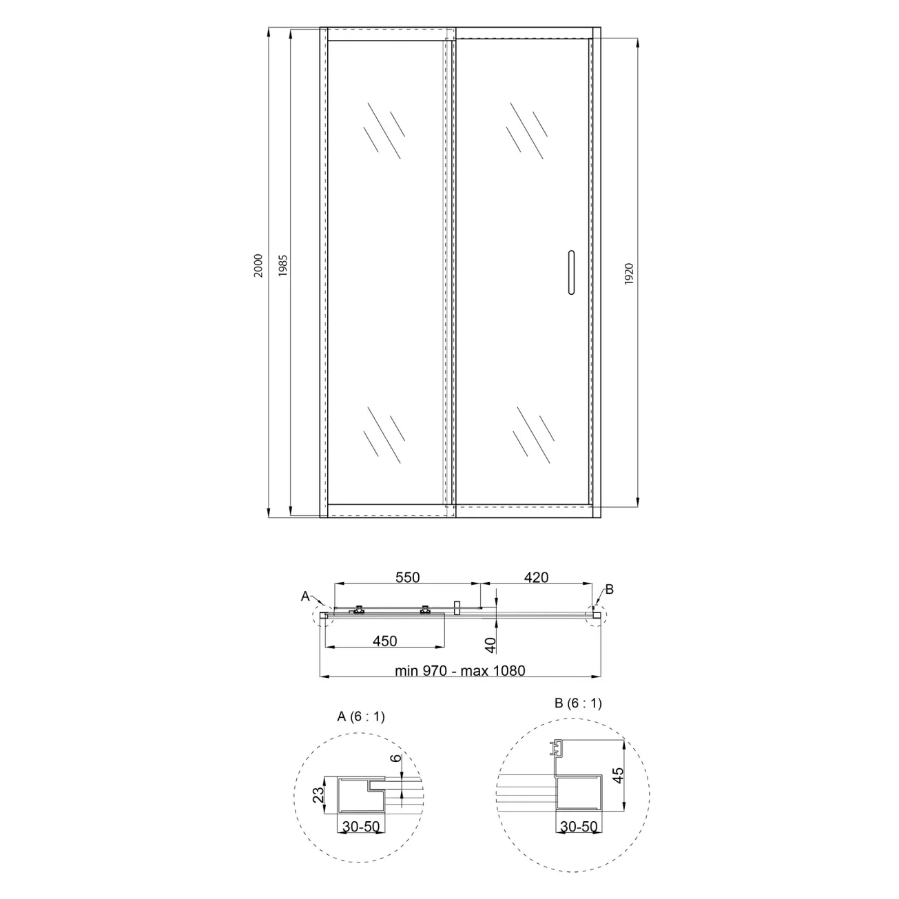 Душевая дверь в нишу Qtap Taurus CRM201-11.C6 97-108x185 см, стекло Clear 6 мм, покрытие CalcLess Фото - 1