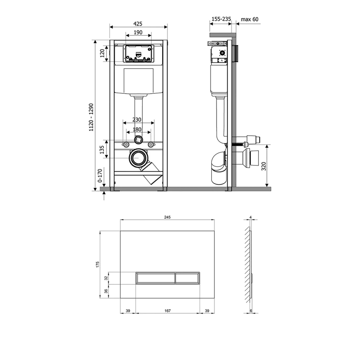 Набор инсталляция 4 в 1 Qtap Nest ST с линейной панелью смыва QT0133M425V1107GB Фото - 1