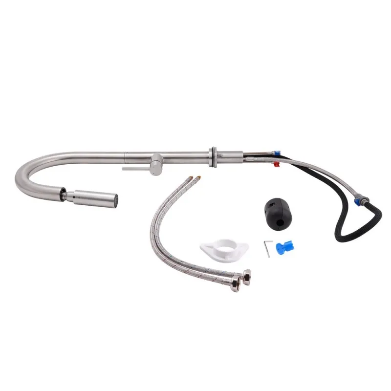 Смеситель для кухни Qtap Lenicka с выдвижным изливом QTLEN9138103UN Brushed Nickel PVD (SD00042264) Фото - 1