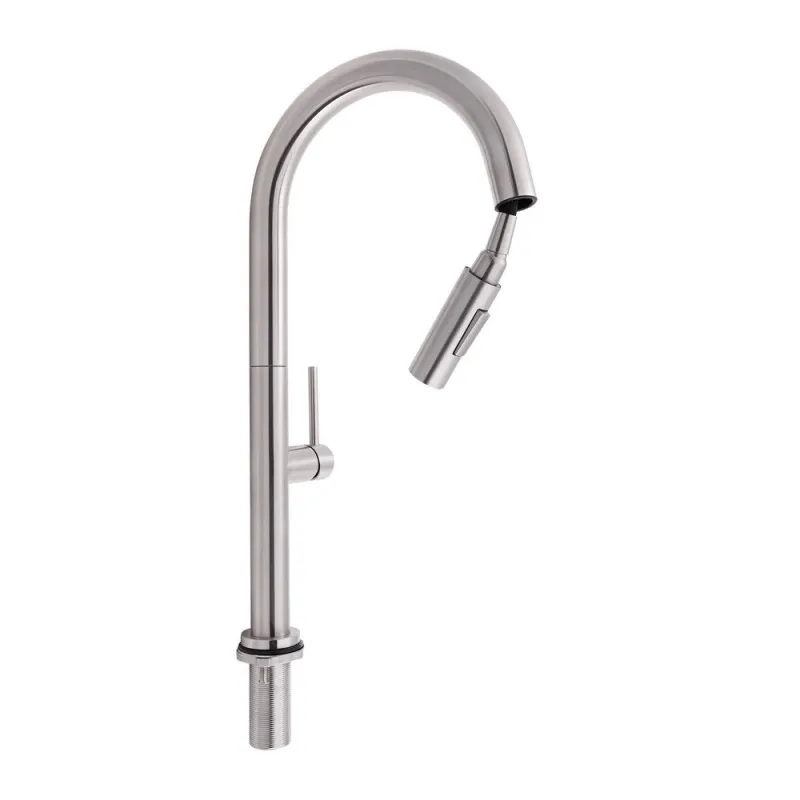Смеситель для кухни Qtap Lenicka с выдвижным изливом QTLEN9138103UN Brushed Nickel PVD (SD00042264) Фото - 5