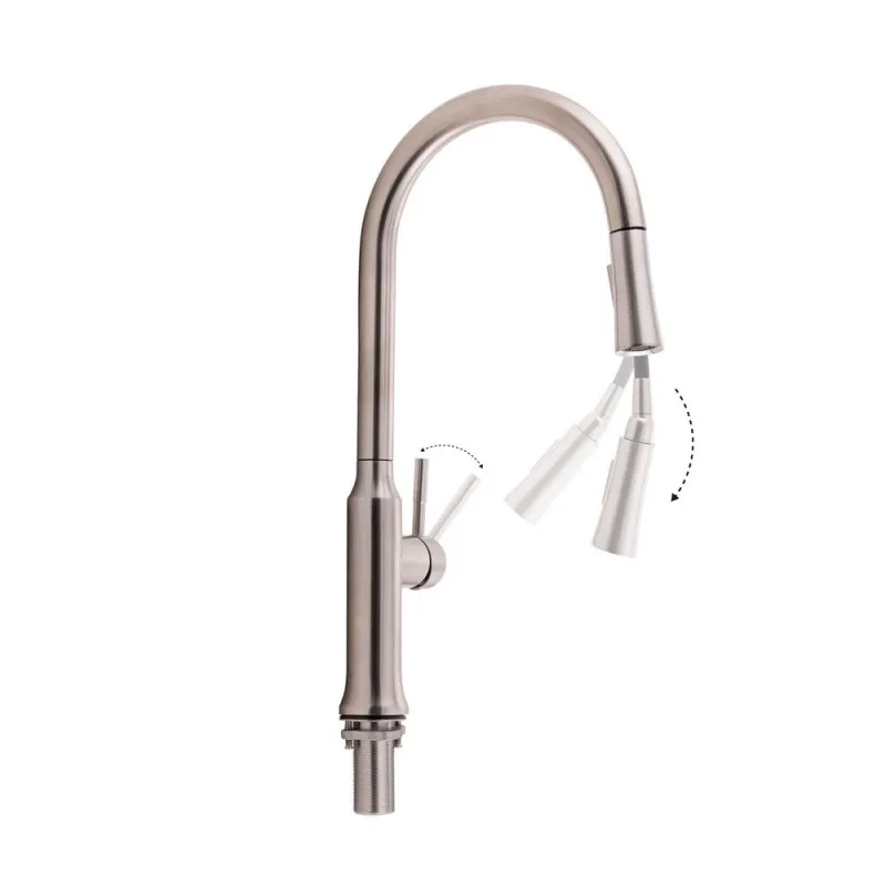 Змішувач для кухні Qtap Baruska з висувним виливом QTBAR9137103UN Brushed Nickel PVD (SD00042270) Фото - 3