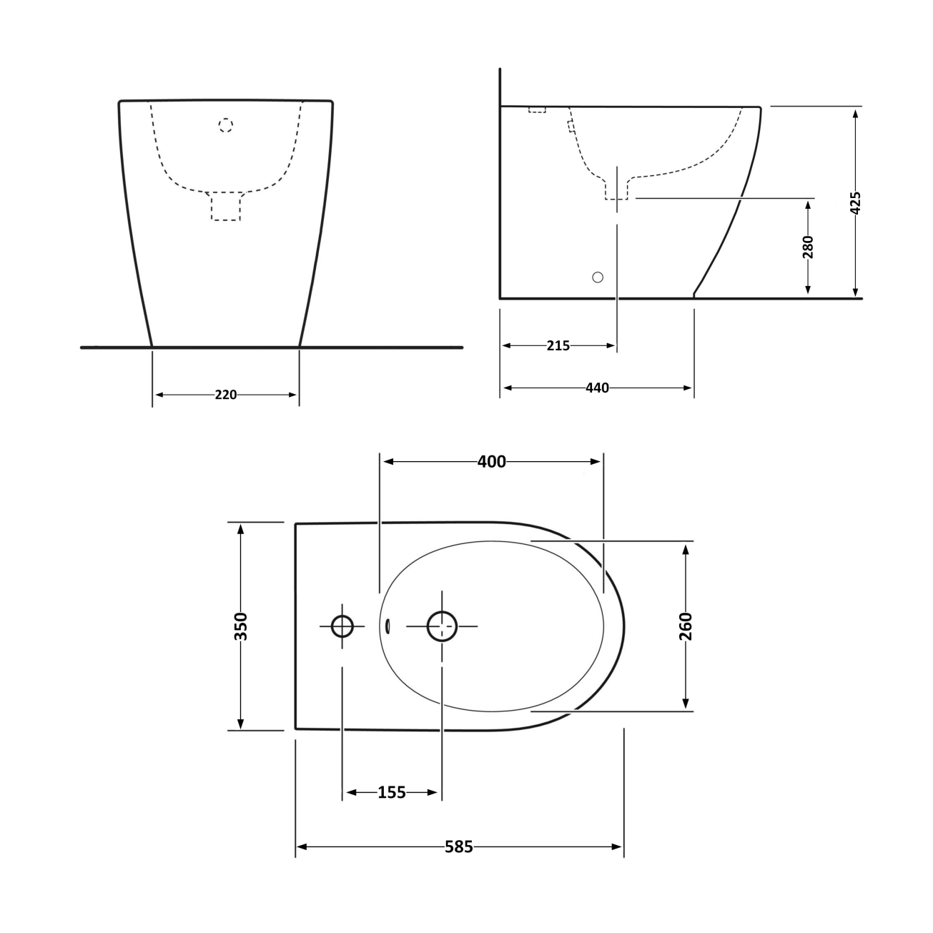Биде напольное Qtap Scorpio 530x360x395 Matt black QT1444441003CMB Фото - 1