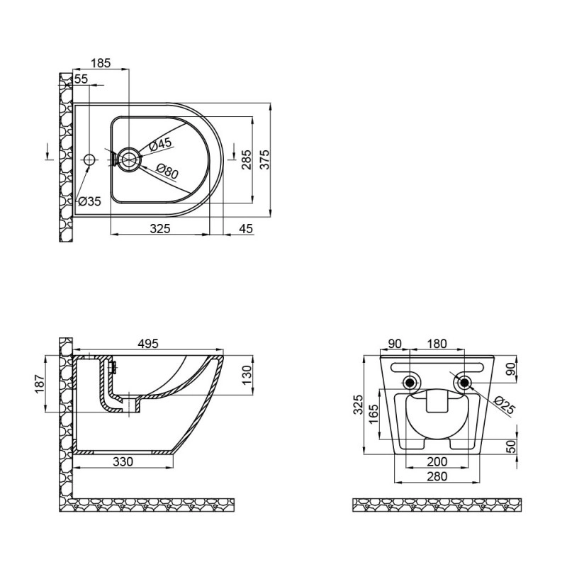 Біде підвісне Qtap Robin 495х370х325 Matt black QT1355046FMB (SD00042545) Фото - 7