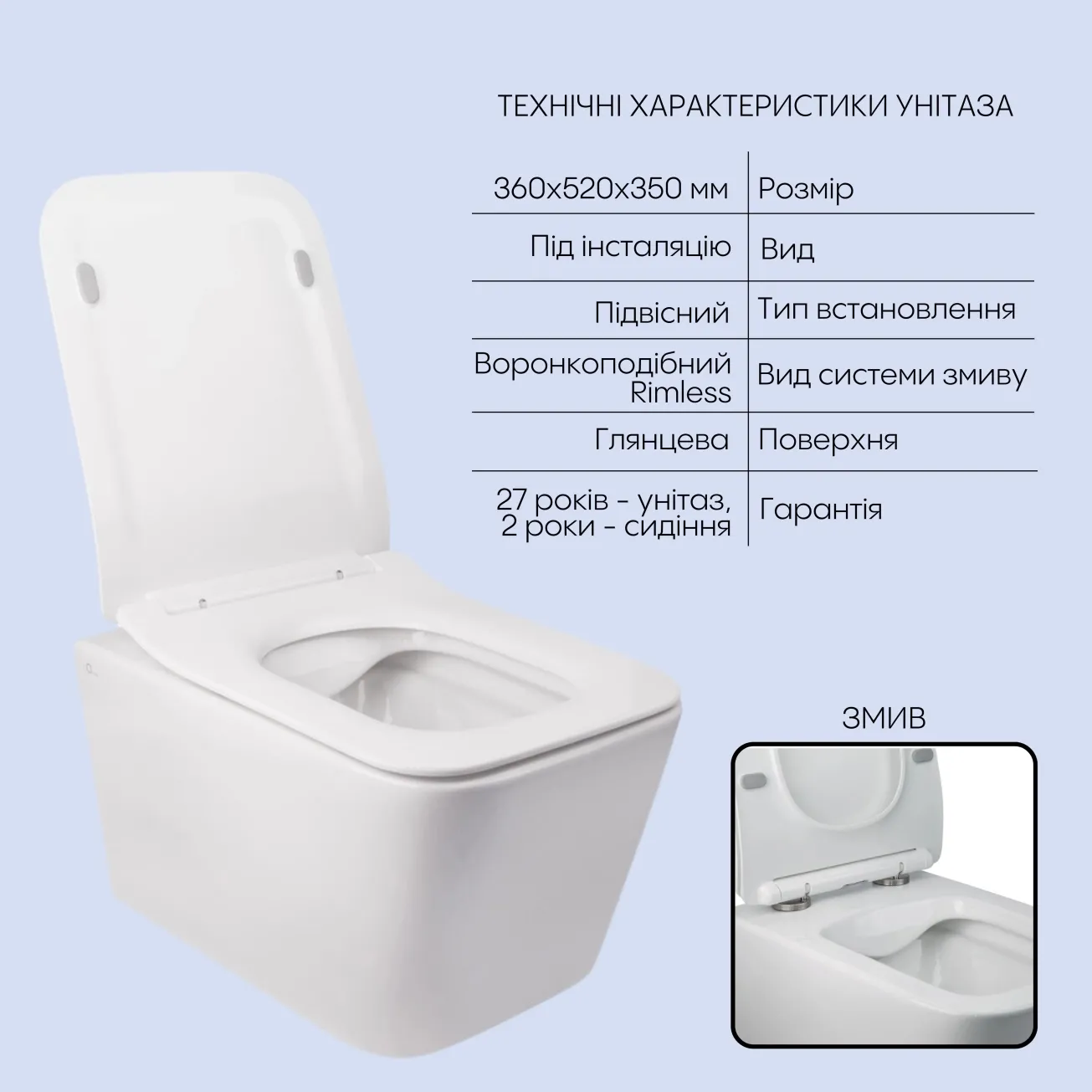 Готове рішення Qtap для ванної кімнати: підвісний унітаз Crow Rimless 520х360х290+ комплект інсталяції Nest 4 в 1 (лінійна клавіша Chrome) Фото - 2