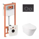 Готовое решение Qtap для ванной комнаты: подвесной унитаз Swan Rimless 520х360х320 + комплект инсталляции Nest 4 в 1 (круглая клавиша Black mat)