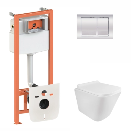 Готове рішення Qtap для ванної кімнати: підвісний унітаз Tern Rimless 490x340x350 + комплект інсталяції Nest 4 в 1 (квадратна клавіша Chrome)