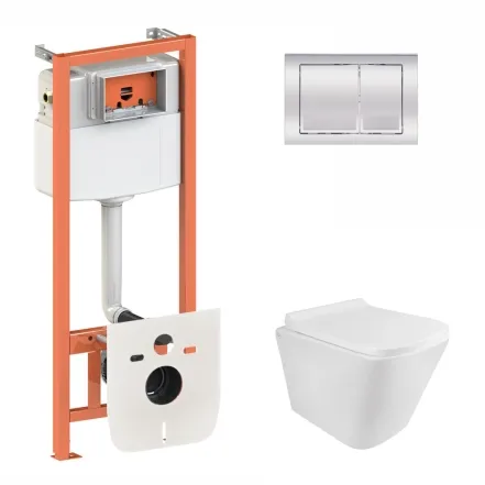 Готове рішення Qtap для ванної кімнати: підвісний унітаз Tern Rimless 490x340x350 + комплект інсталяції Nest 4 в 1 (квадратна клавіша Chrome)