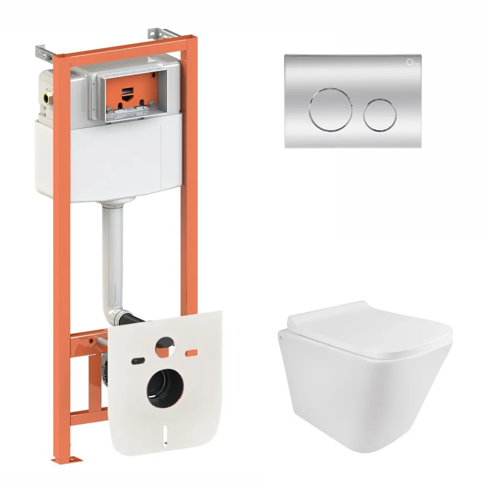 Готове рішення Qtap для ванної кімнати: підвісний унітаз Tern Rimless 490x340x350 + комплект інсталяції Nest 4 в 1 (кругла клавіша Chrome)