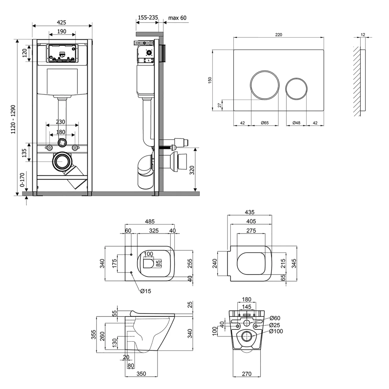 Готове рішення Qtap для ванної кімнати: підвісний унітаз Tern Rimless 490x340x350 + комплект інсталяції Nest 4 в 1 (кругла клавіша Chrome) Фото - 1