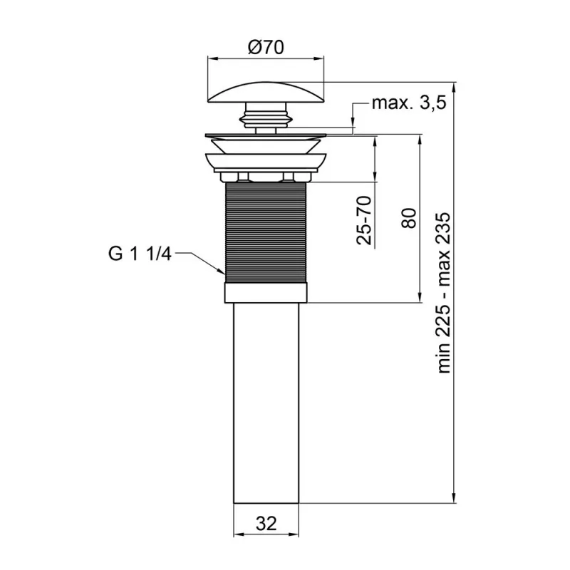 Донный клапан для раковины Qtap PU02 225х70х70 White (SD00044163) Фото - 3