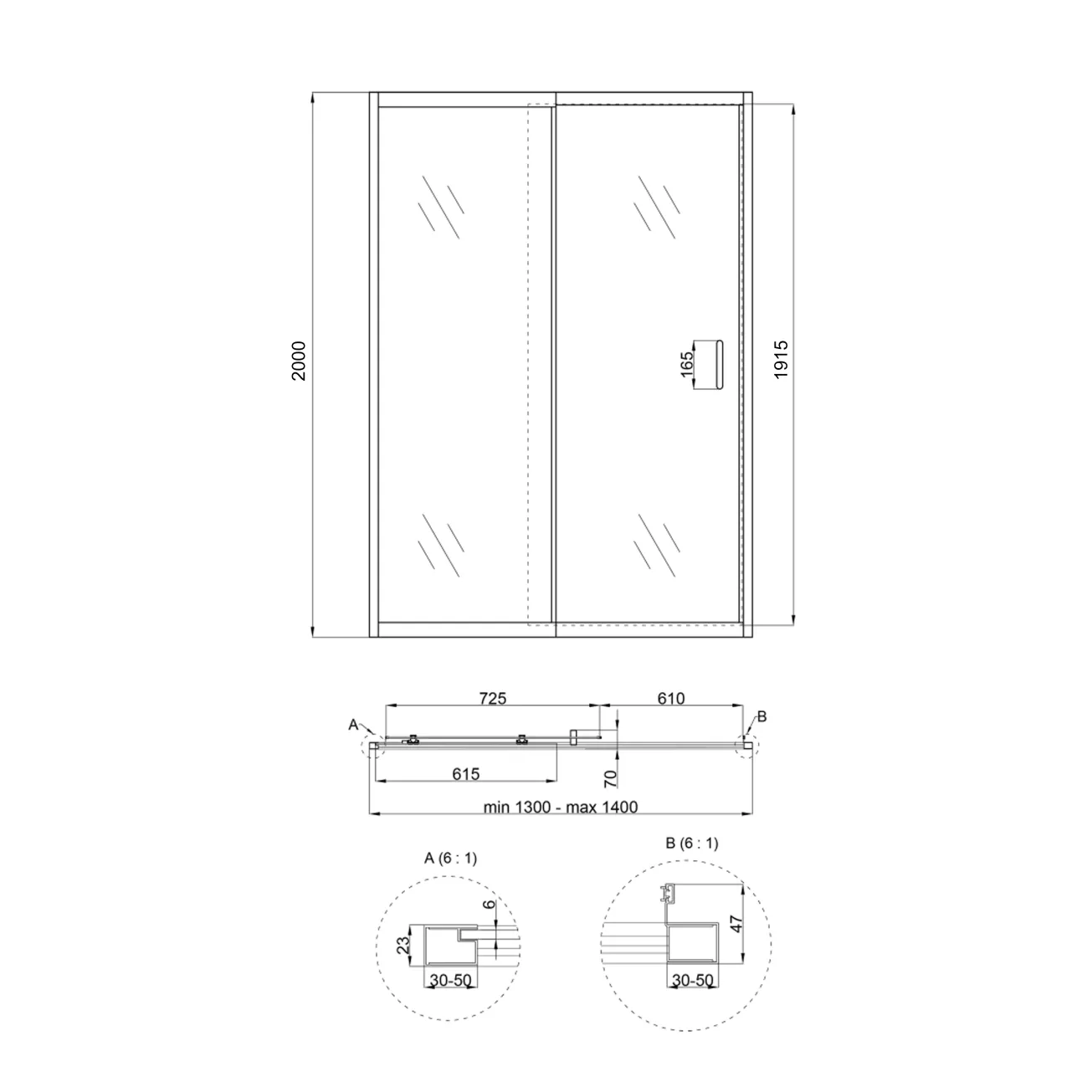 Душові двері в нішу Qtap Taurus CRM2013-14.C6 130-140x200 см, скло Clear 6 мм, покриття CalcLess Фото - 1