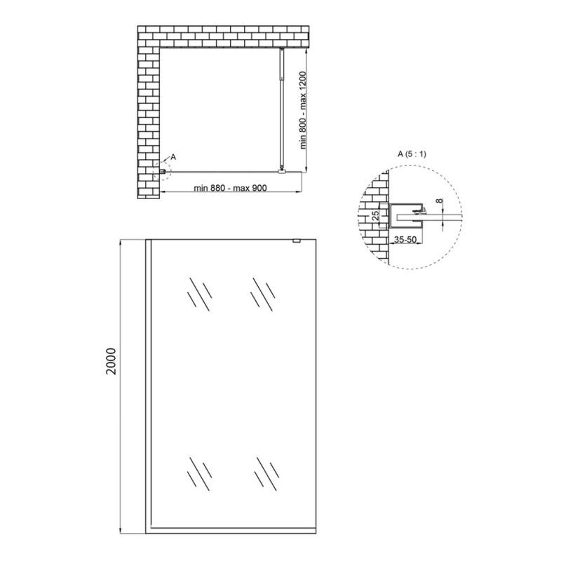 Душова перегородка Qtap Walk-In Standard CRM209.C8 90х200 см, скло Clear 8 мм, покриття CalcLess (SD00045303) Фото - 6