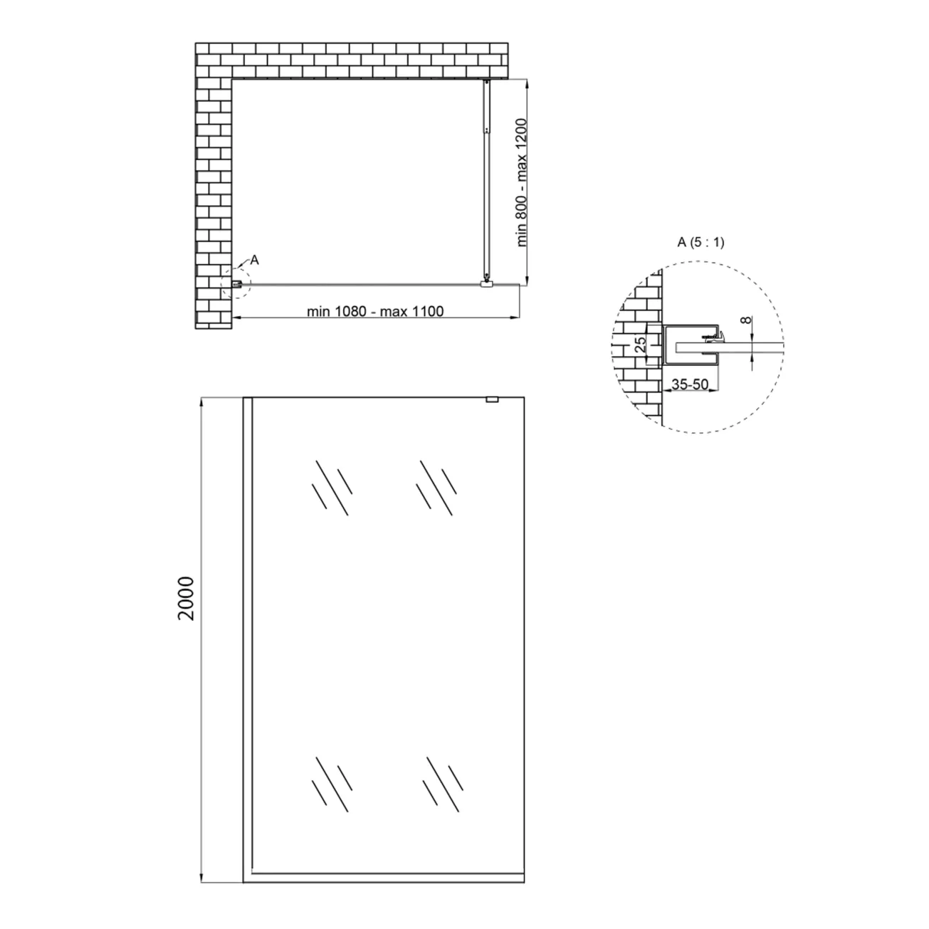 Душевая перегородка Qtap Walk-In Standard CRM2011.C8 110х200 см, стекло Clear 8 мм, покрытие CalcLess Фото - 1