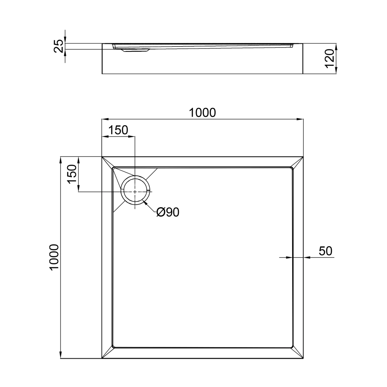 Душовий піддон Qtap Tern 301112 100x100x12 см + сифон Фото - 1