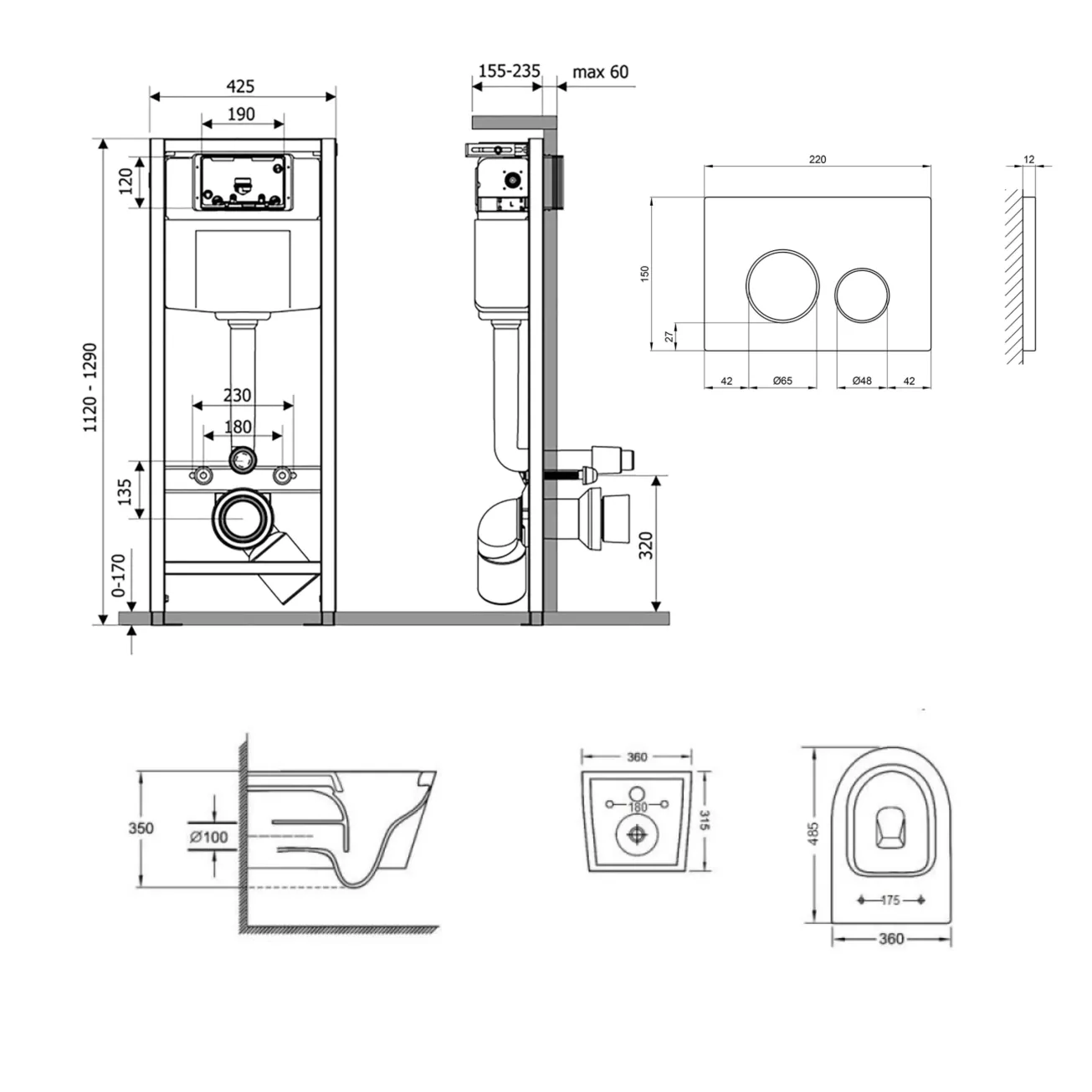 Готовое решение Qtap для ванной комнаты: подвесной унитаз Jay Ultra Quiet 485x360x320 + комплект инсталляции Nest 4 в 1 (круглая клавиша Chrome) Фото - 1