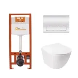 Готовое решение Qtap для ванной комнаты: подвесной унитаз Jay Ultra Quiet 485x360x320 + комплект инсталляции Nest 4 в 1 (линейная клавиша Chrome)