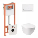 Готовое решение Qtap для ванной комнаты: подвесной унитаз Jay Ultra Quiet 485x360x320 + комплект инсталляции Nest 4 в 1 (линейная клавиша White)