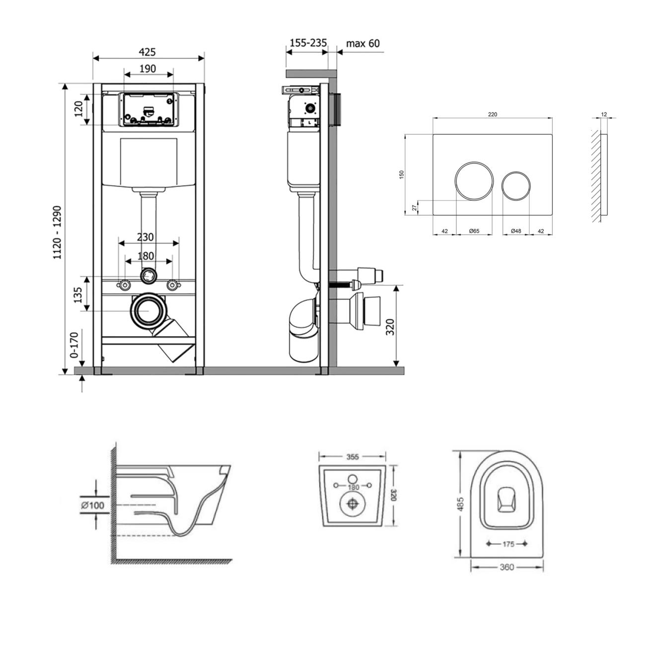 Готове рішення Qtap для ванної кімнати: підвісний унітаз Swan Ultra Quiet 485x360x320 + комплект інсталяції Nest 4 в 1 (кругла клавіша Chrome) Фото - 1