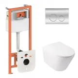Готовое решение Qtap для ванной комнаты: подвесной унитаз Swan Ultra Quiet 485x360x320 + комплект инсталляции Nest 4 в 1 (круглая клавиша Chrome)