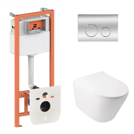 Готовое решение Qtap для ванной комнаты: подвесной унитаз Swan Ultra Quiet 485x360x320 + комплект инсталляции Nest 4 в 1 (круглая клавиша Chrome)