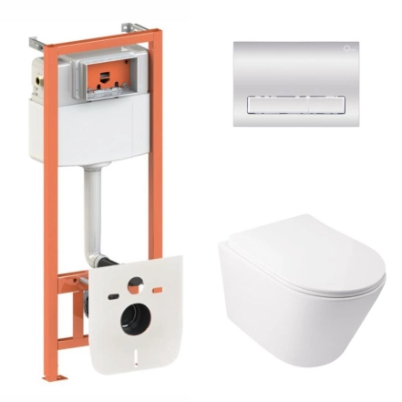 Готовое решение Qtap для ванной комнаты: подвесной унитаз Swan Ultra Quiet 485x360x320 + комплект инсталляции Nest 4 в 1 (линейная клавиша Chrome)