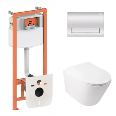 Готовое решение Qtap для ванной комнаты: подвесной унитаз Swan Ultra Quiet 485x360x320 + комплект инсталляции Nest 4 в 1 (линейная клавиша Chrome)