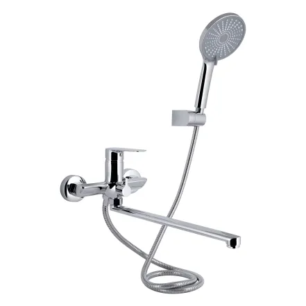 Смеситель для ванны Qtap Leo New с длинным поворотным изливом (с душевым гарнитуром) QTLEO2601CRM45562 Chrome