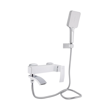 Змішувач для ванни Qtap Swan Cascada з поворотним виливом (з душовим гарнітуром) QTSWA260CRW45569 Chrome/White