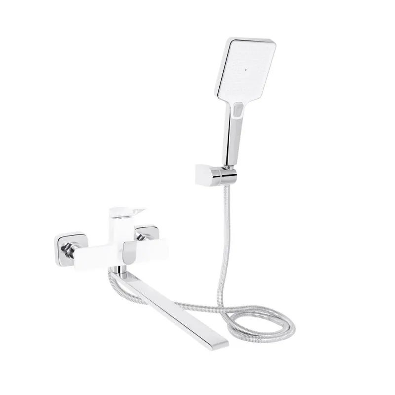 Смеситель для ванны Qtap Presto с длинным поворотным изливом (с душевым гарнитуром) QTPRE2601CRW45578 Chrome/White (SD00051702)