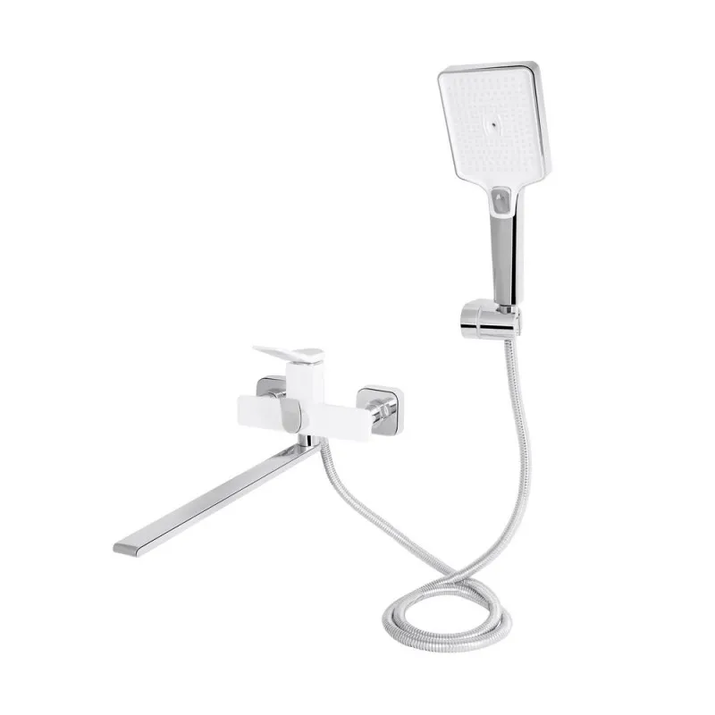 Смеситель для ванны Qtap Presto с длинным поворотным изливом (с душевым гарнитуром) QTPRE2601CRW45578 Chrome/White (SD00051702) Фото - 6