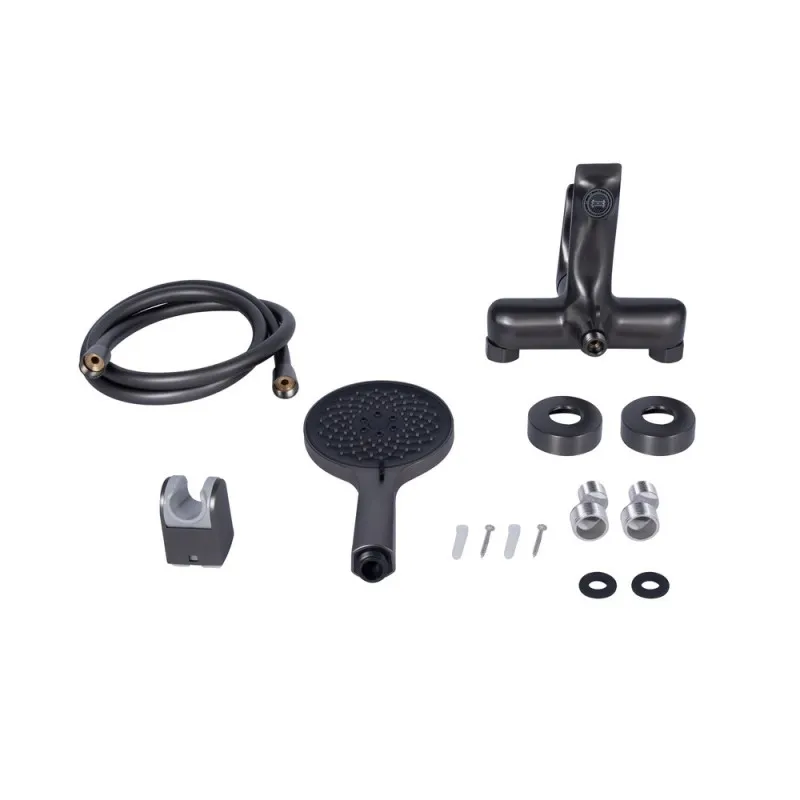 Змішувач для ванни Qtap Vlasta New (з душовим гарнітуром) QTVLA259GMB45643 Gunmetal Black PVD (SD00051767) Фото - 1