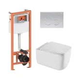 Готовое решение Qtap для ванной комнаты: подвесной унитаз Gemini Ultra Quiet 530х365х373 + комплект инсталляции Nest 4 в 1 (круглая клавиша Satin)