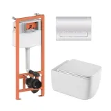 Готовое решение Qtap для ванной комнаты: подвесной унитаз Gemini Ultra Quiet 530х365х373 + комплект инсталляции Nest 4 в 1 (линейная клавиша Chrome)