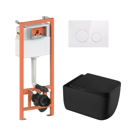 Готовое решение Qtap для ванной комнаты: подвесной унитаз Gemini Ultra Quiet 530х365х373 + комплект инсталляции Nest 4 в 1 (круглая клавиша White)