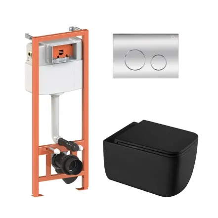 Готовое решение Qtap для ванной комнаты: подвесной унитаз Gemini Ultra Quiet 530х365х373 + комплект инсталляции Nest 4 в 1 (круглая клавиша Chrome)